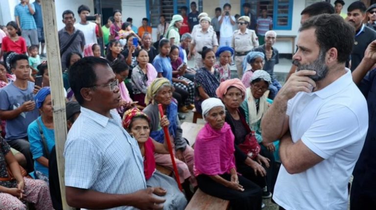 Rahul Gandhi visits relief camps in Manipur’s Moirang