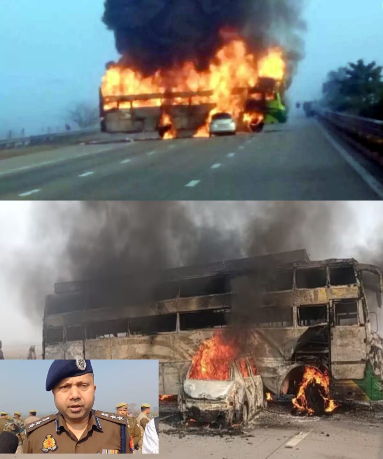 UP: 5 burnt alive in a car soon after it collides with bus on Yamuna Expressway ( in pics)