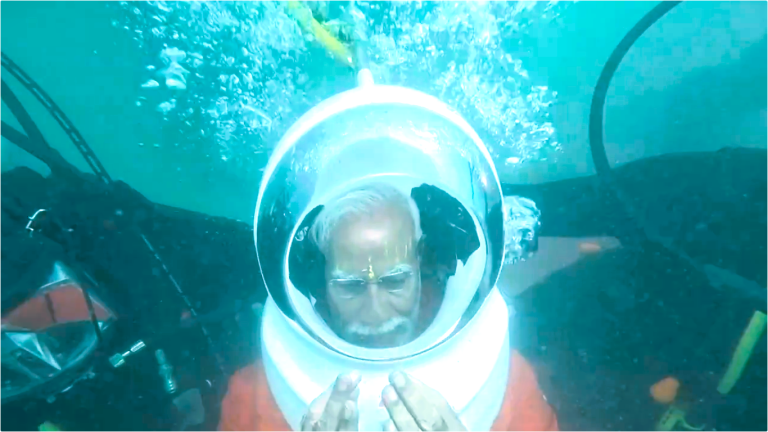 PM Modi jumps into Arabian Sea to offer prayer at Dwarka- a sunken city of Lord Krishna