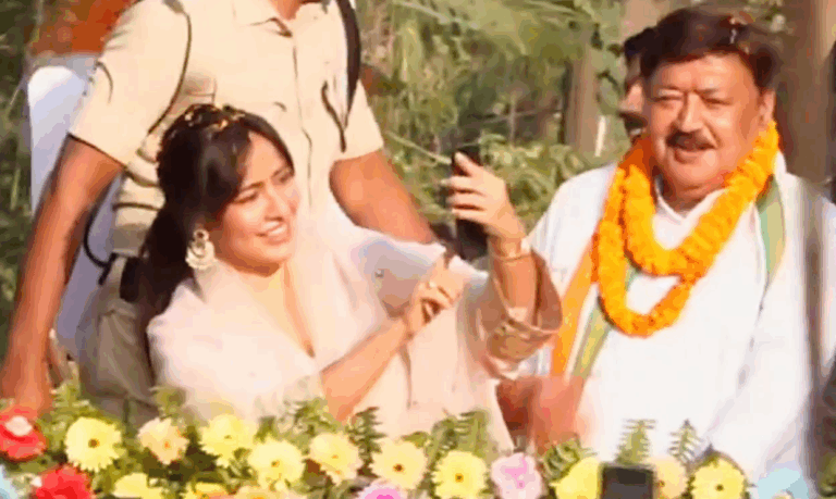 Actress Neha Sharma seeks support for her father, Congress candidate Ajit Sharma