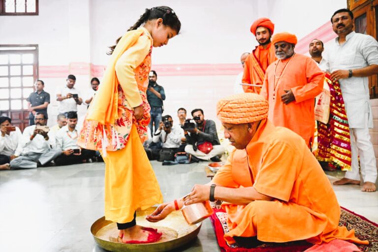 CM Yogi performs ‘Kanya Pujan’ at Gorakhnath Temple in Gorakhpur