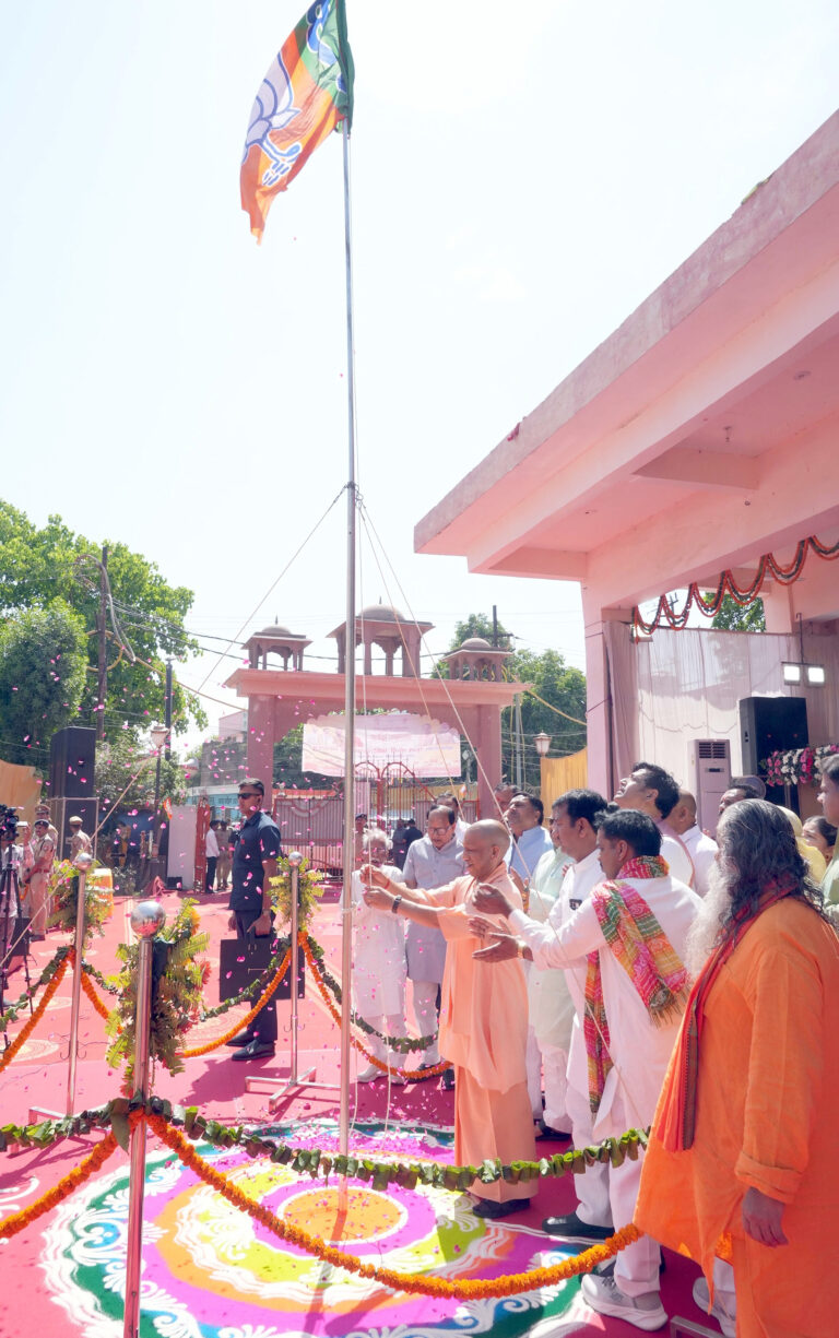 Saffron spirit soars: CM Yogi leads flag hoisting at Gorakhnath temple on BJP’s foundation day